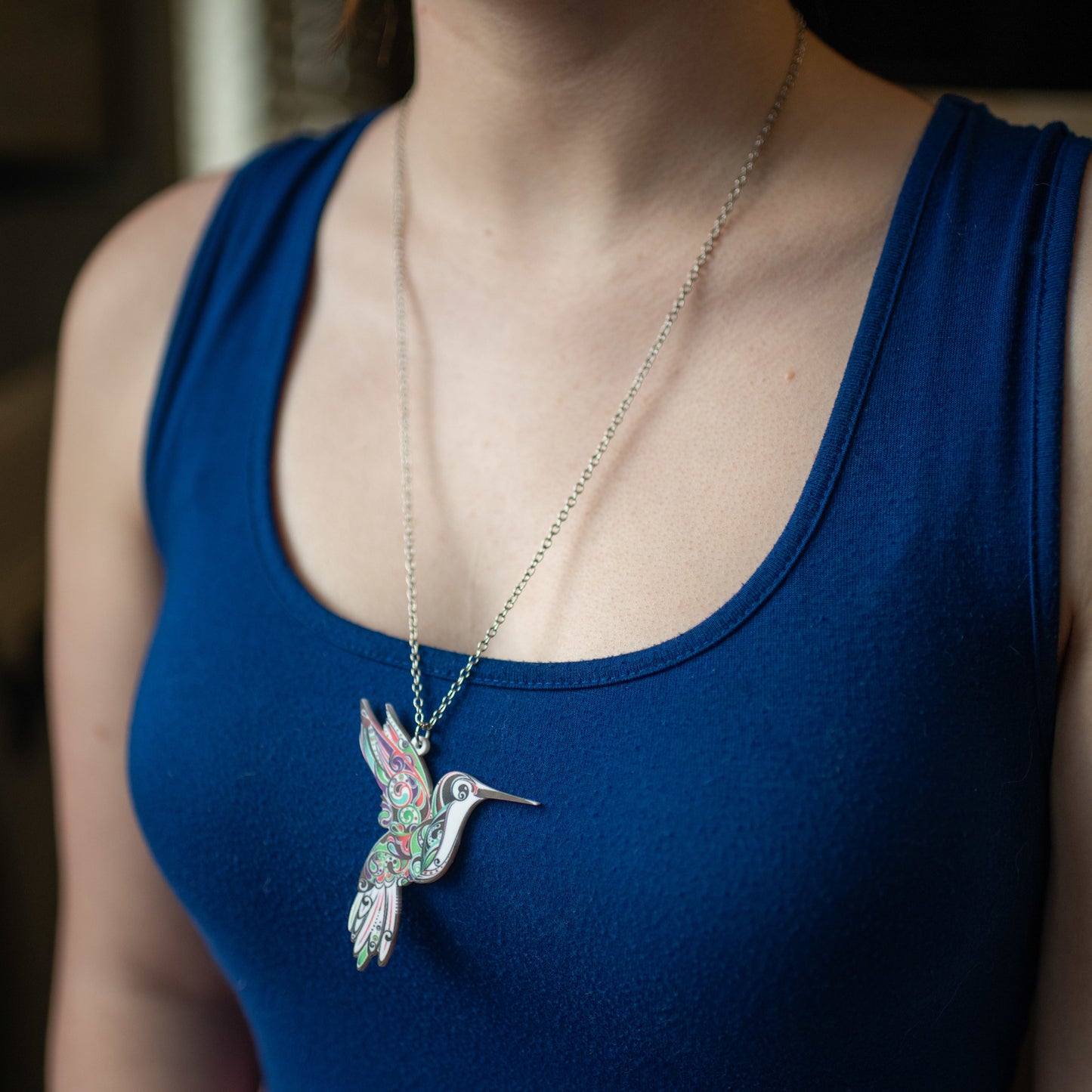 Colorful Acrylic Hummingbird Necklace