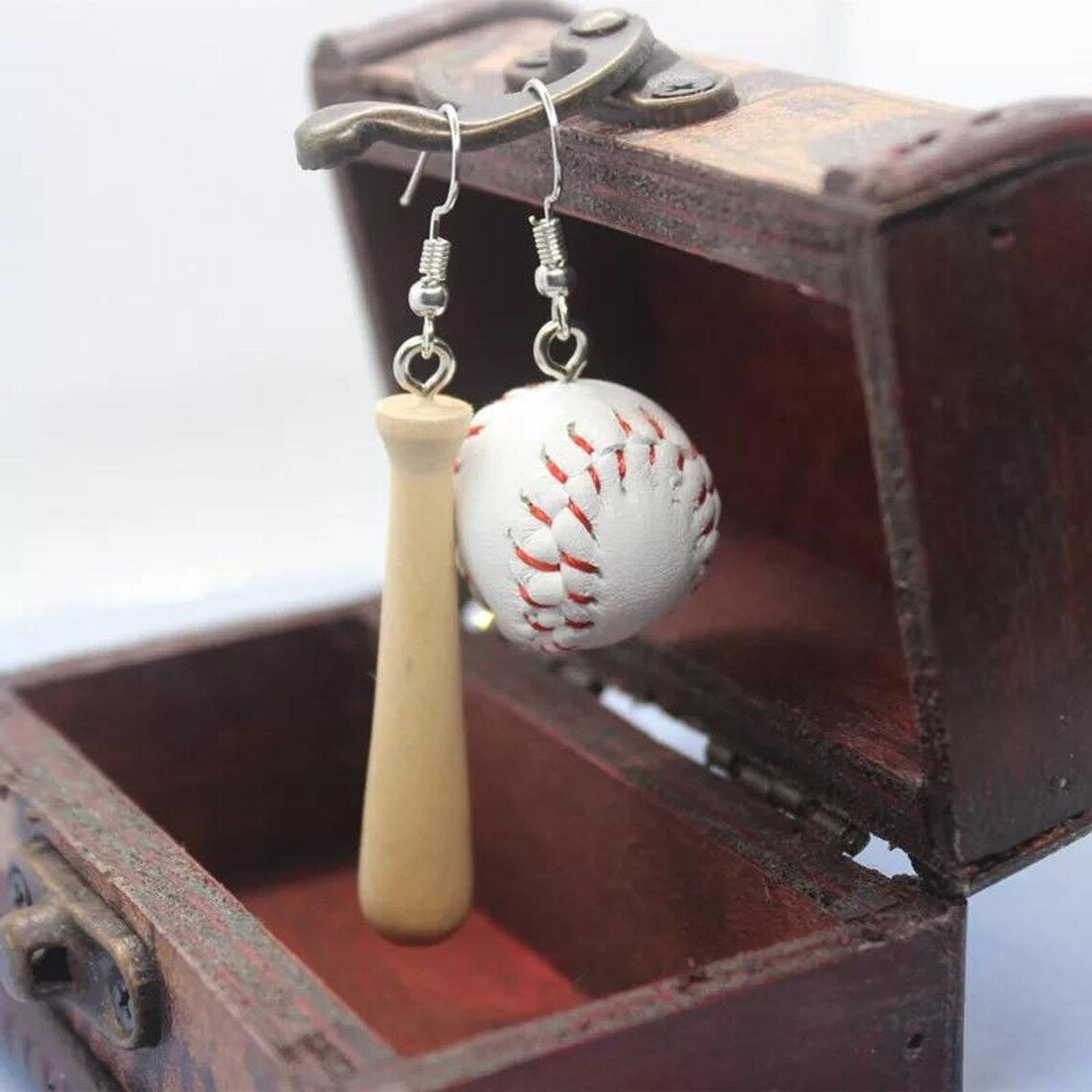 Asymmetrical Baseball Bat & Baseball Drop 3D Earrings