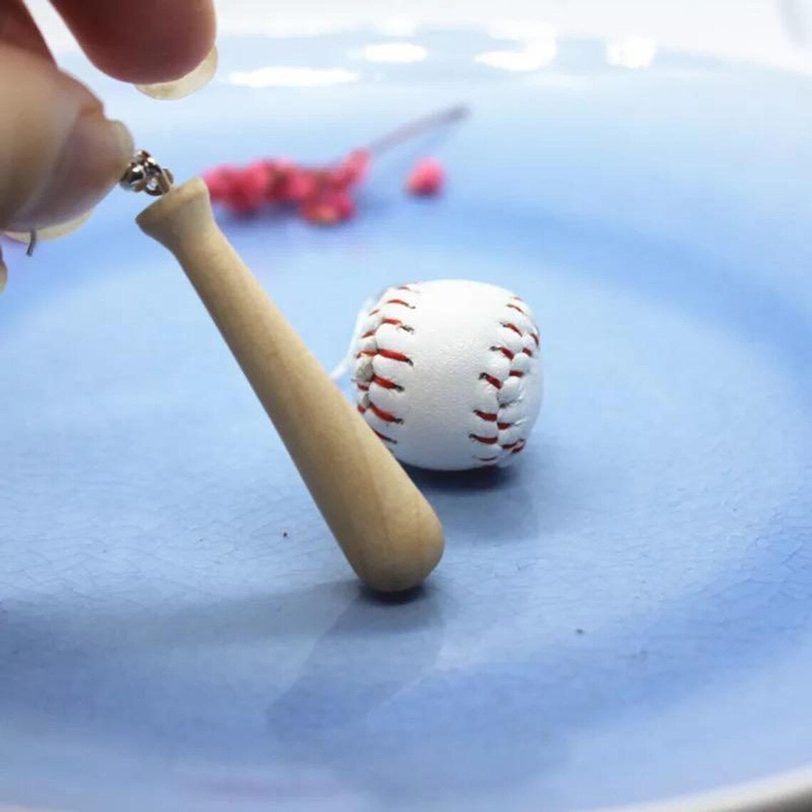 Asymmetrical Baseball Bat & Baseball Drop 3D Earrings