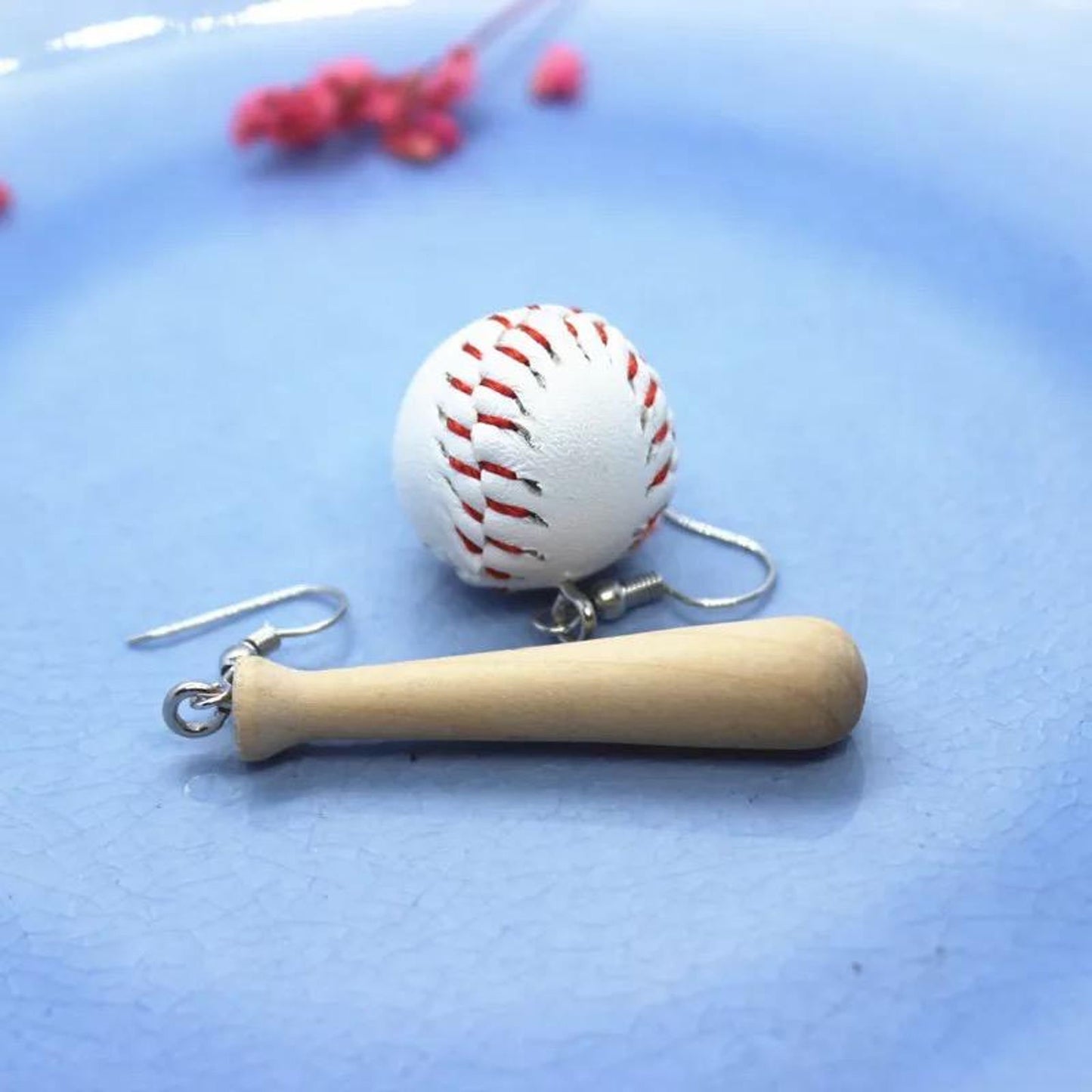 Asymmetrical Baseball Bat & Baseball Drop 3D Earrings