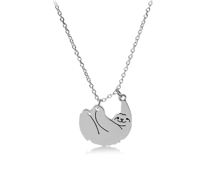 Cute Silver Hanging Sloth Animal Pendant Necklace