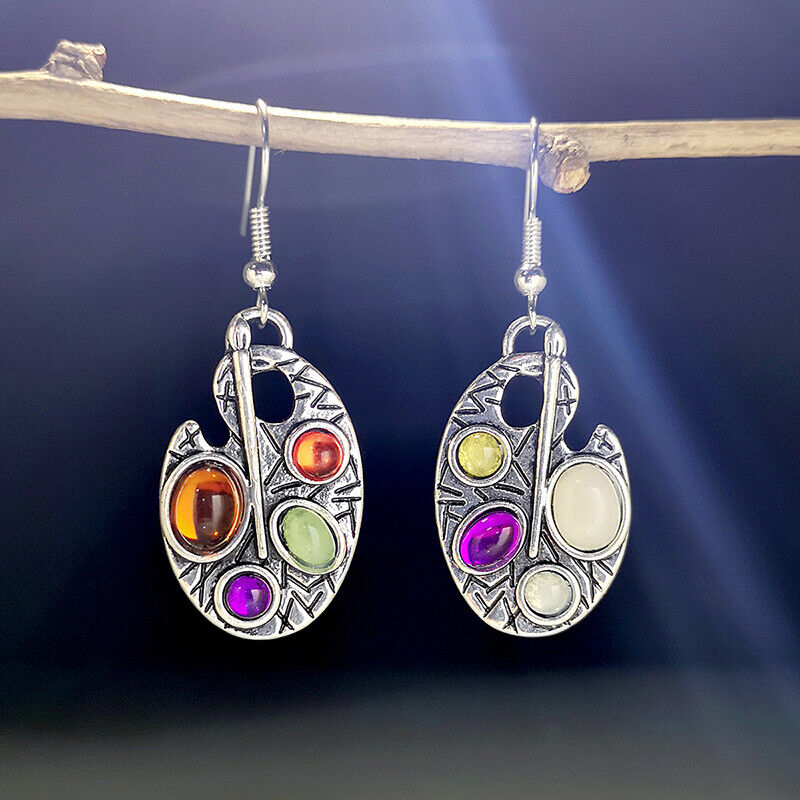 Colorful Asymmetrical Gemstone Artist Palette Earrings