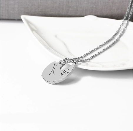 Cute Silver Hanging Sloth Animal Pendant Necklace
