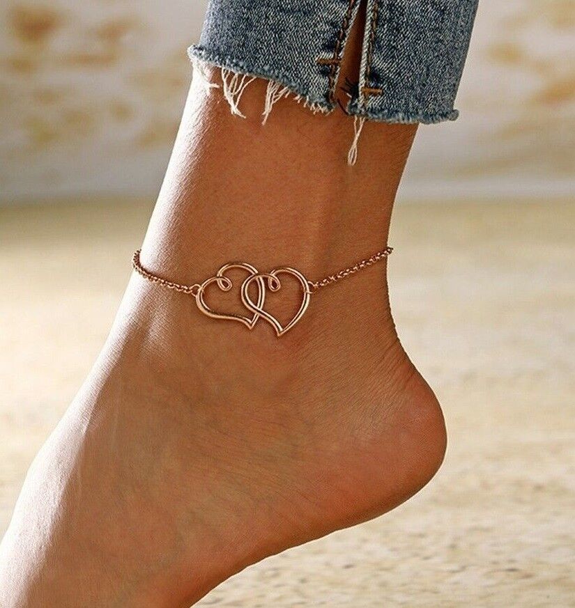 Slim Double Heart Love Gold Anklet, Bracelet