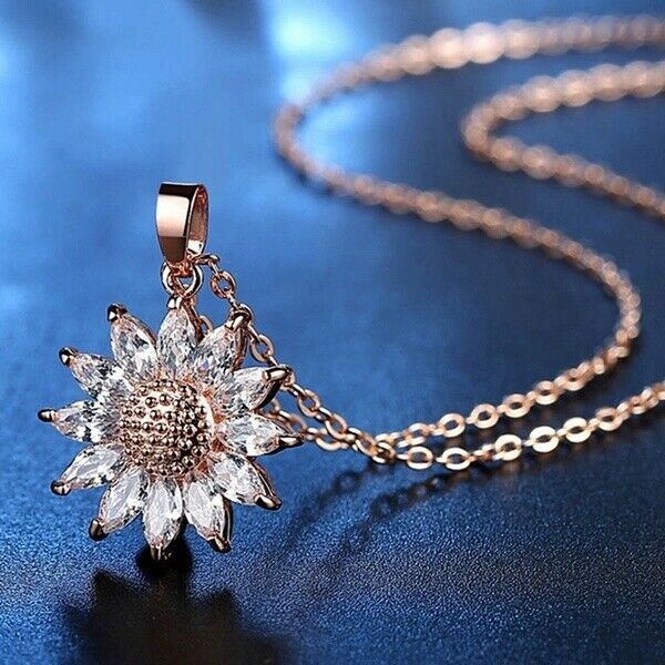 Elegant Simulated Diamond Crystal Platinum Sunflower Necklace