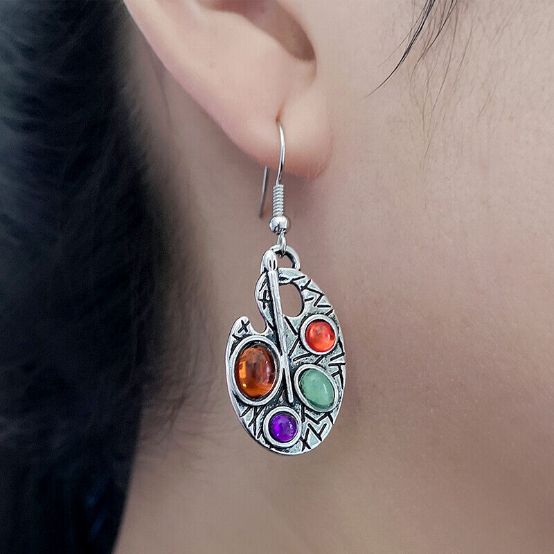 Colorful Asymmetrical Gemstone Artist Palette Earrings