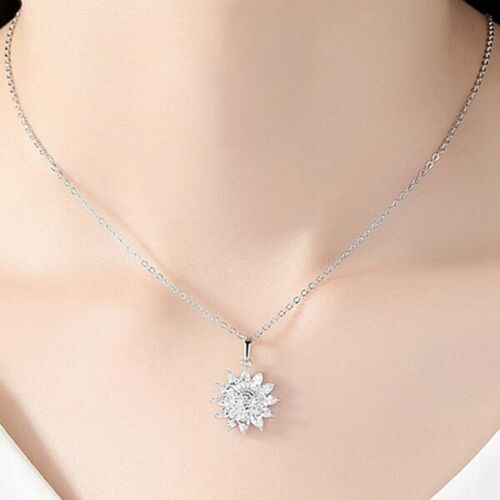 Elegant Simulated Diamond Crystal Platinum Sunflower Necklace