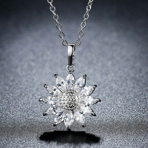 Elegant Simulated Diamond Crystal Platinum Sunflower Necklace