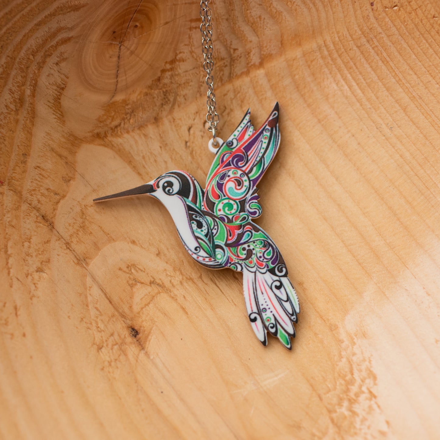 Colorful Acrylic Hummingbird Necklace