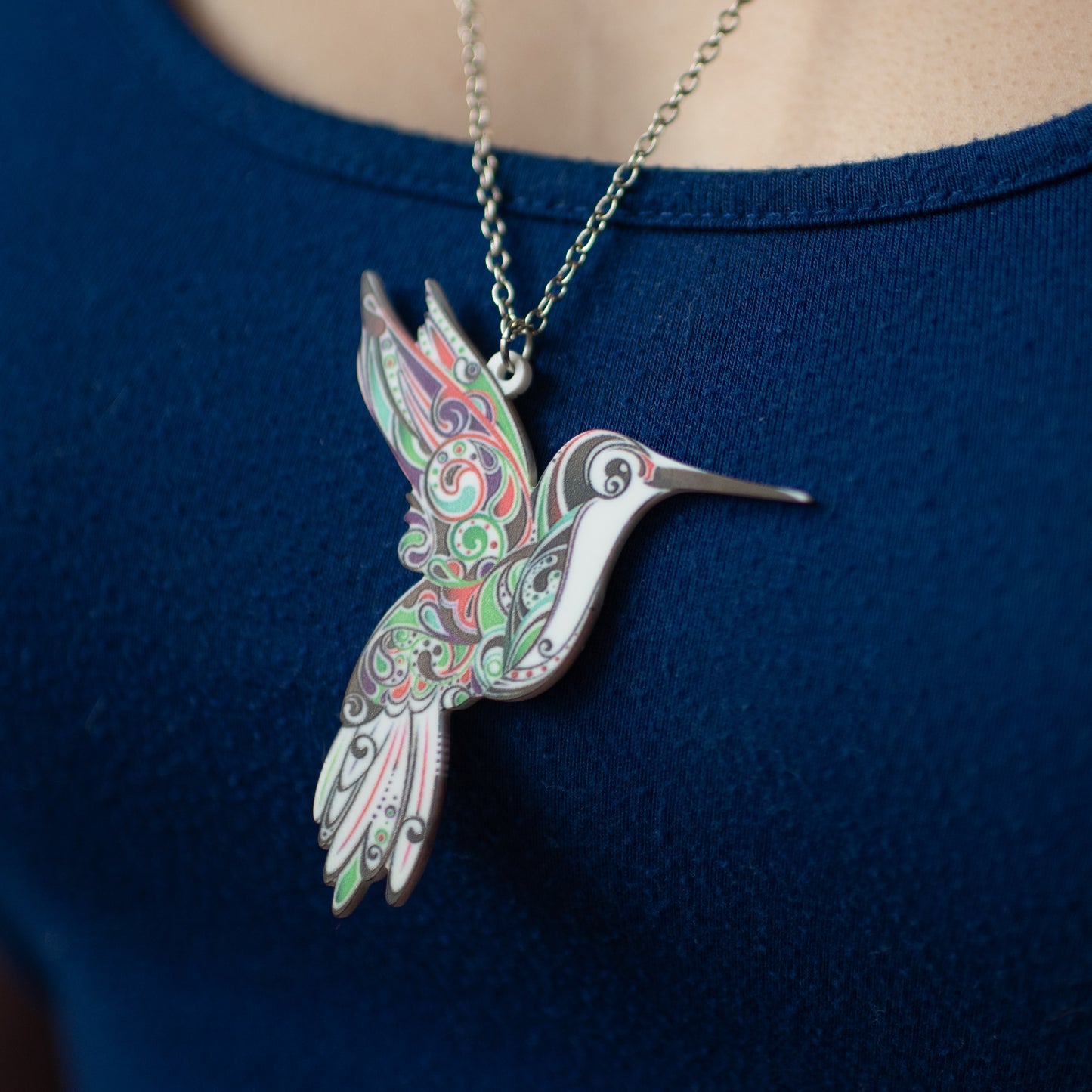 Colorful Acrylic Hummingbird Necklace